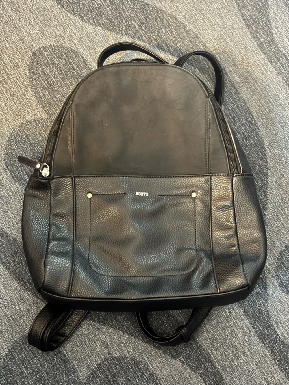 Roots Black Faux Leather Backpack